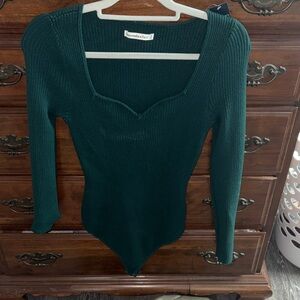 Abercrombie & Fitch Dark Green Ribbed Square-Neck Sweater Bodysuit